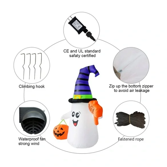 5FT Inflatable Halloween Cute Ghost with The Pumpkin